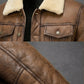 B026 Men Classic B3 Original Real Leather Jacket Brown Off White