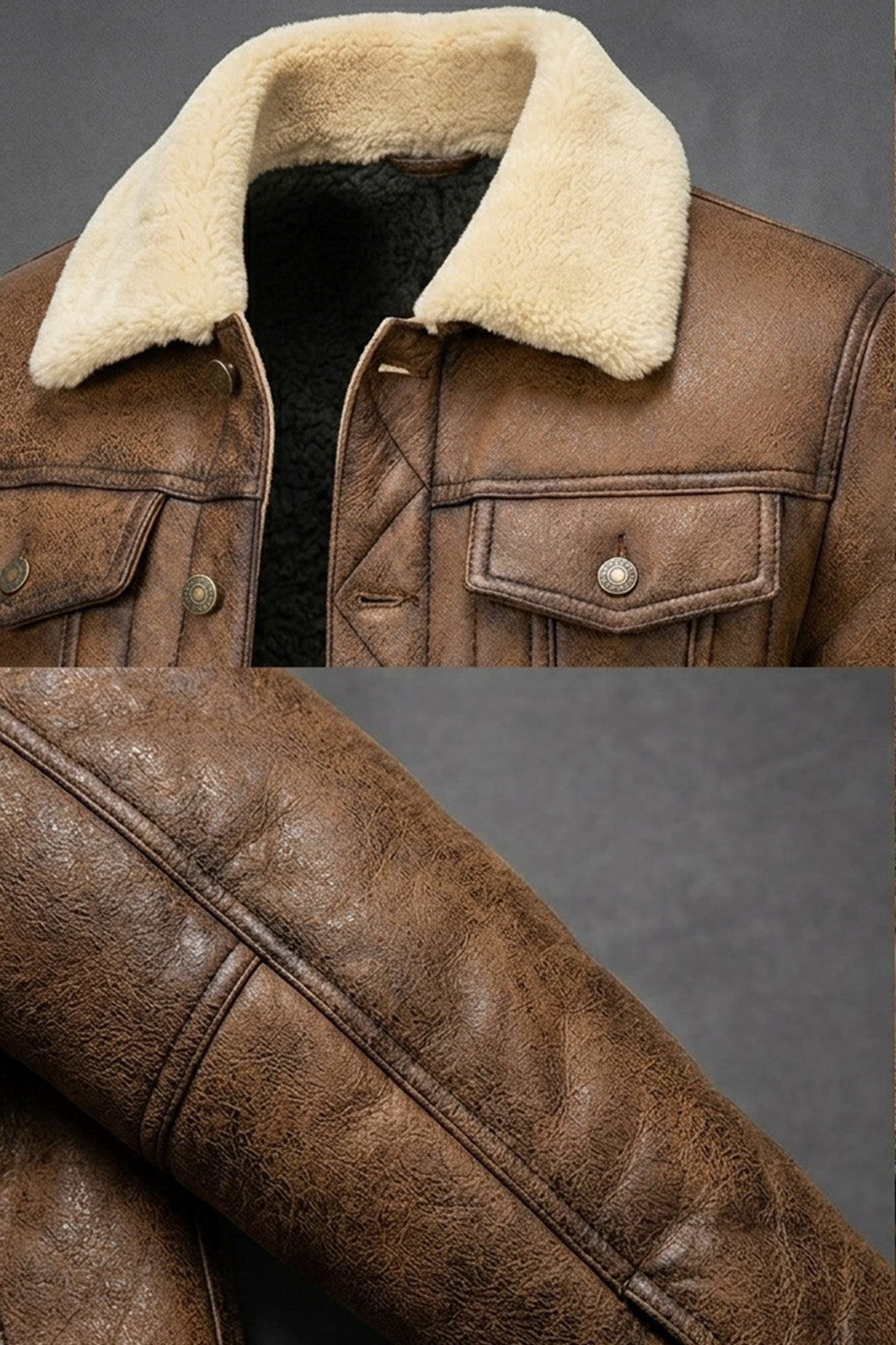 B026 Men Classic B3 Original Real Leather Jacket Brown Off White