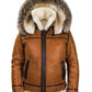B027 Men Classic Top Gun Real Leather B3 Jacket Dean Tan White Fox Fur Hood