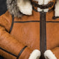 B027 Men Classic Top Gun Real Leather B3 Jacket Dean Tan White Fox Fur Hood