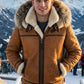 B027 Men Classic Top Gun Real Leather B3 Jacket Dean Tan White Fox Fur Hood