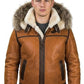 B027 Men Classic Top Gun Real Leather B3 Jacket Dean Tan White Fox Fur Hood