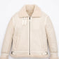 B028 Men Real Leather Fur Shearling Jacket White