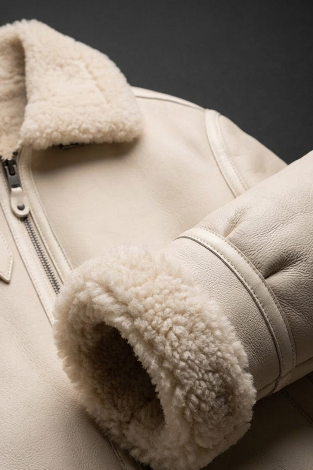 B028 Men Real Leather Fur Shearling Jacket White