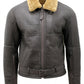 B029 Men Real Leather Aviator Jacket with Fur Collar and Belted Waist
