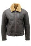 B029 Men Real Leather Aviator Jacket with Fur Collar and Belted Waist