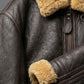 B029 Men Real Leather Aviator Jacket with Fur Collar and Belted Waist