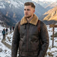 B029 Men Real Leather Aviator Jacket with Fur Collar and Belted Waist