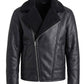 B030 Men Real Leather  Aviator Jacket Black Sheep shearling Fur Collar