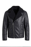 B030 Men Real Leather  Aviator Jacket Black Sheep shearling Fur Collar