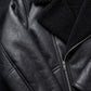 B030 Men Real Leather  Aviator Jacket Black Sheep shearling Fur Collar