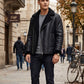 B030 Men Real Leather  Aviator Jacket Black Sheep shearling Fur Collar