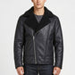 B030 Men Real Leather  Aviator Jacket Black Sheep shearling Fur Collar