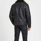 B030 Men Real Leather  Aviator Jacket Black Sheep shearling Fur Collar