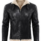 B031 Men Real Leather Aviator Jacket - Black Sheep Shearling Fur Collar