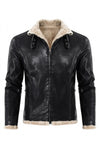 B031 Men Real Leather Aviator Jacket - Black Sheep Shearling Fur Collar