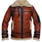 B032 Men  Aviator Real Leather Shearling Jacket Brown