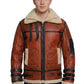 B032 Men  Aviator Real Leather Shearling Jacket Brown