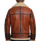 B032 Men  Aviator Real Leather Shearling Jacket Brown