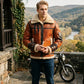 B032 Men  Aviator Real Leather Shearling Jacket Brown