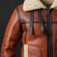 B032 Men  Aviator Real Leather Shearling Jacket Brown