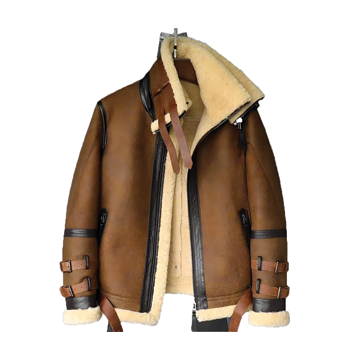 B033 Men’s Real Leather Shearling Aviator Jacket Brown