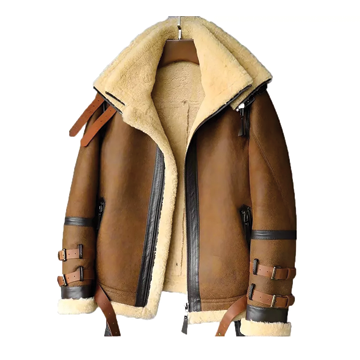 B033 Men’s Real Leather Shearling Aviator Jacket Brown