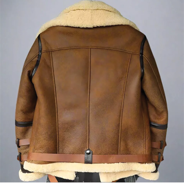 B033 Men’s Real Leather Shearling Aviator Jacket Brown