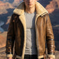 B033 Men’s Real Leather Shearling Aviator Jacket Brown
