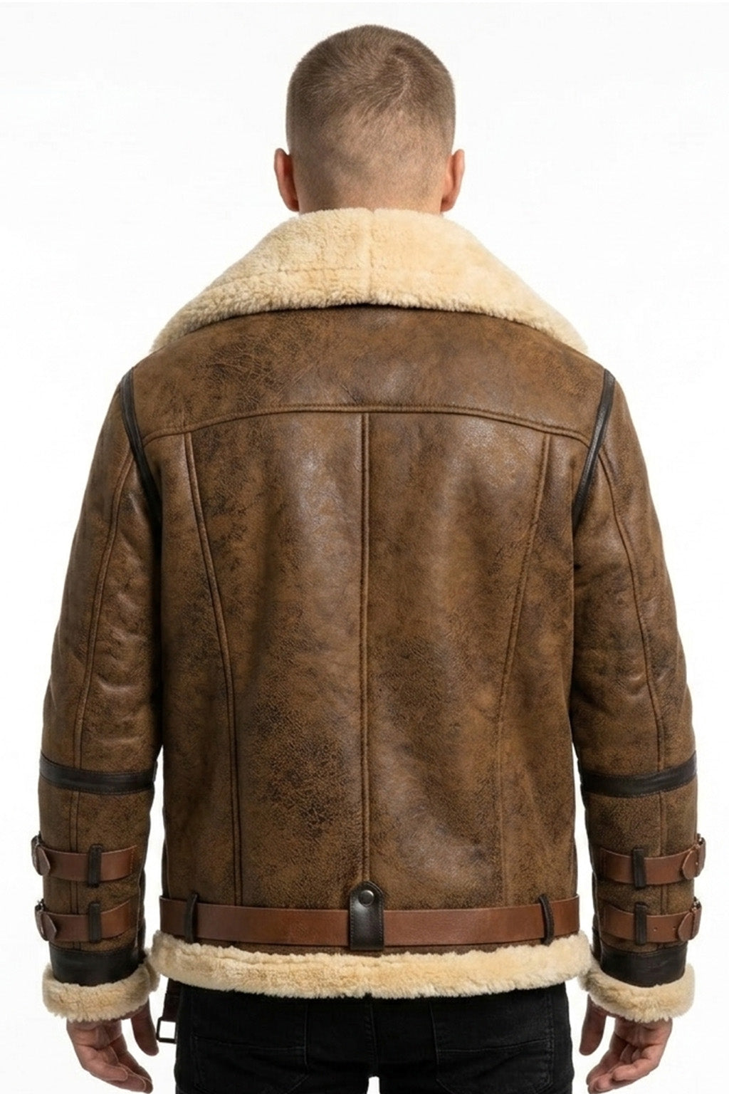 B033 Men’s Real Leather Shearling Aviator Jacket Brown