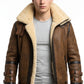 B033 Men’s Real Leather Shearling Aviator Jacket Brown