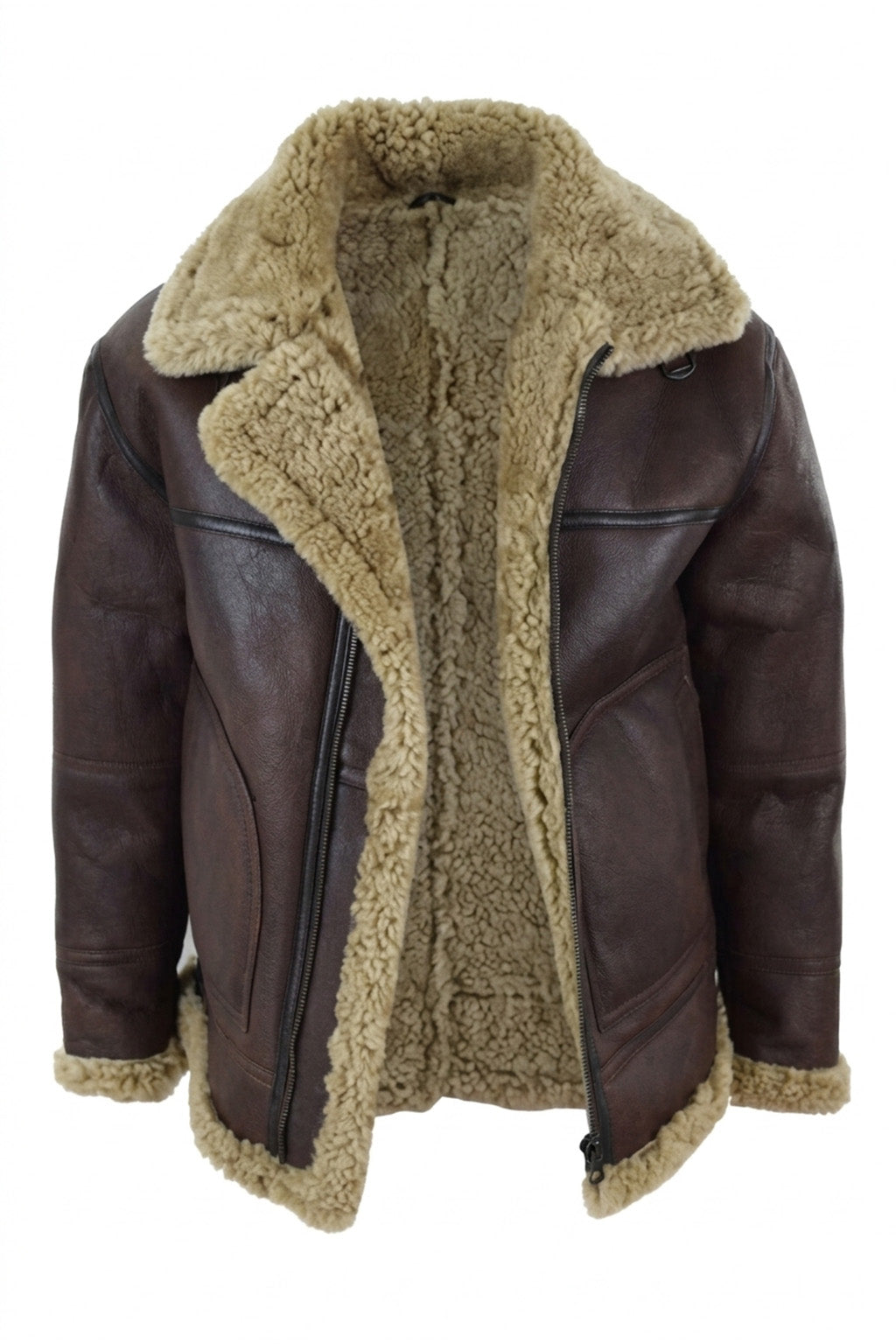 B034 B3 Flight Bomber Brown Aviator Army Style Real Leather Jacket