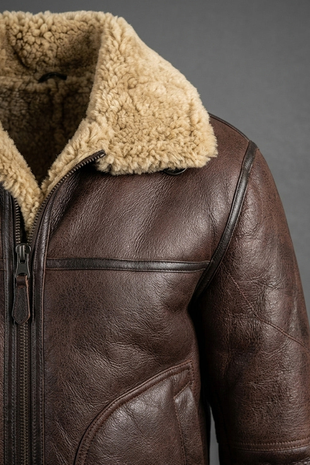 B034 B3 Flight Bomber Brown Aviator Army Style Real Leather Jacket