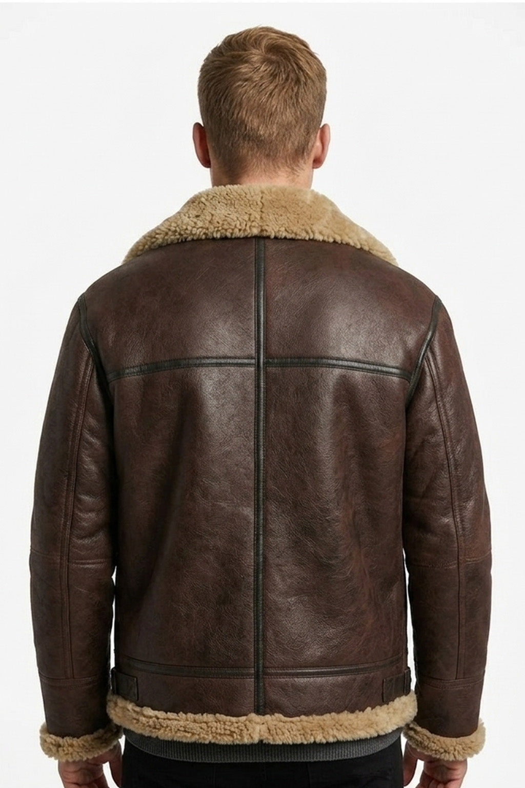 B034 B3 Flight Bomber Brown Aviator Army Style Real Leather Jacket