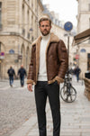 B035 Men B3 Real Leather Aviator Bomber WW11 Shearling Jacket Black & Brown
