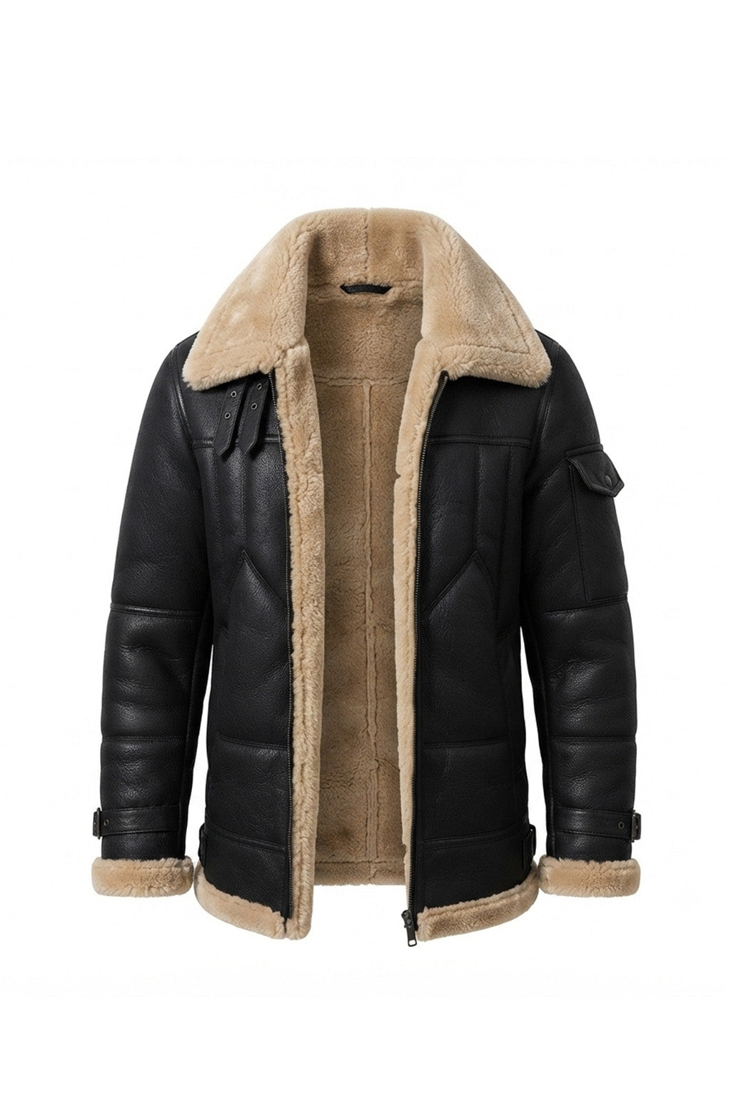 B035 Men B3 Real Leather Aviator Bomber WW11 Shearling Jacket Black & Brown