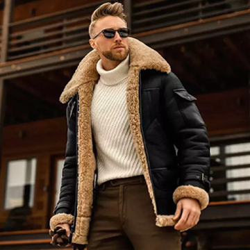 B035 Men B3 Real Leather Aviator Bomber WW11 Shearling Jacket Black & Brown