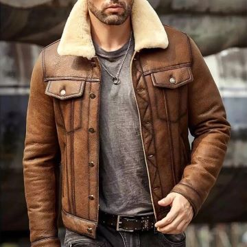 B026 Men Classic B3 Original Real Leather Jacket Brown Off White