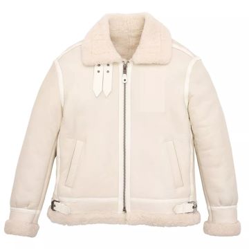 B028 Men Real Leather Fur Shearling Jacket White