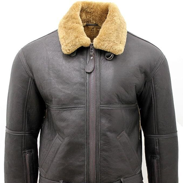 B029 Men Real Leather Aviator Jacket with Fur Collar and Belted Waist