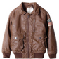 A002 Men's Real Leather Flight Bomber Aviator Jacket  Brown with Removable Fur Collar