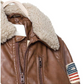 A002 Men's Real Leather Flight Bomber Aviator Jacket  Brown with Removable Fur Collar