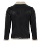 B031 Men Real Leather Aviator Jacket - Black Sheep Shearling Fur Collar