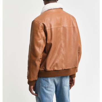 A003 Men Real Leather Classic Coat Cocoa Brown Army Classic Aviator Jacket Fur Collar