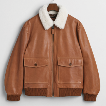 A003 Men Real Leather Classic Coat Cocoa Brown Army Classic Aviator Jacket Fur Collar