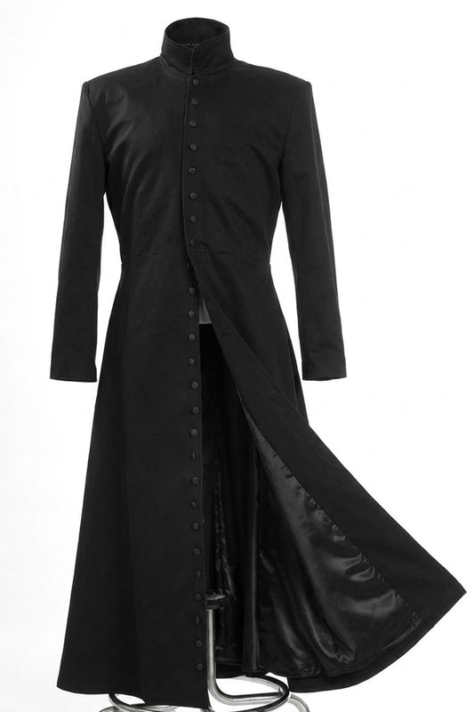 C007 Matrix Neo Twill Coat Keanu Reeves Black Trench for Men's