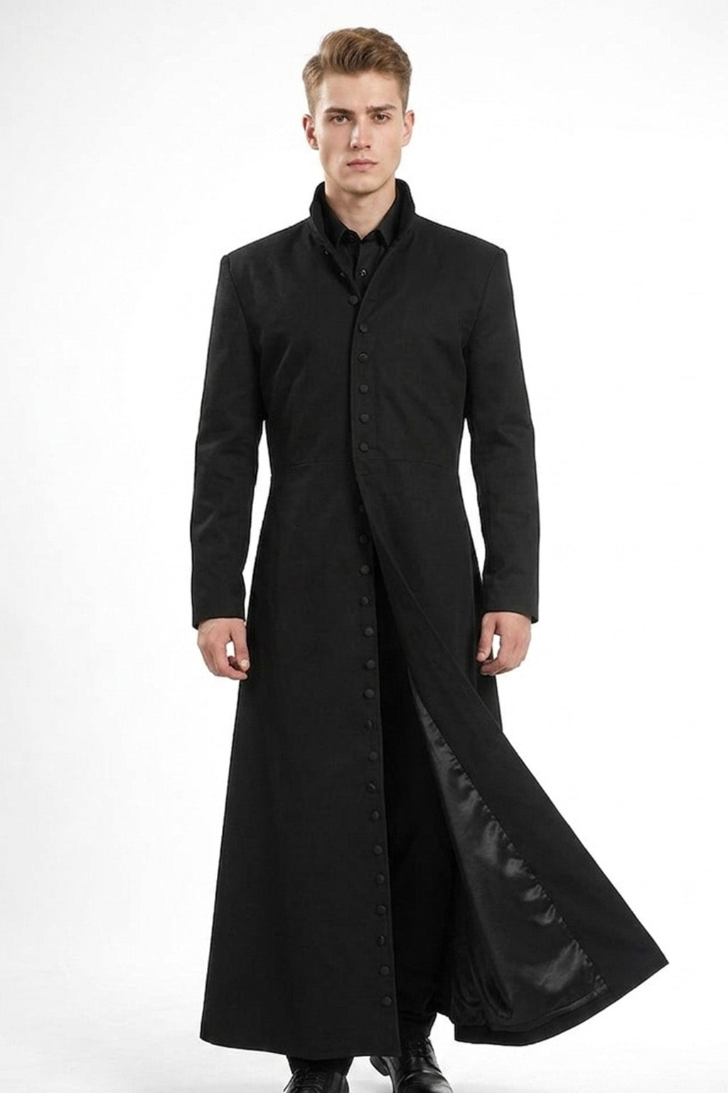 C007 Matrix Neo Twill Coat Keanu Reeves Black Trench for Men's