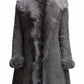Women Classic Retro Vintage Grey Fur Genuine Sheepskin Leather Coat