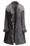 Women Classic Retro Vintage Grey Fur Genuine Sheepskin Leather Coat