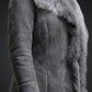 Women Classic Retro Vintage Grey Fur Genuine Sheepskin Leather Coat